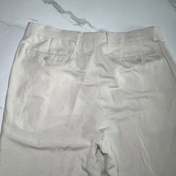 Louis Raphael LR2 Pants Mens 38x32 Beige Linen Blend Trousers Flat Front EUC - Picture 10 of 11